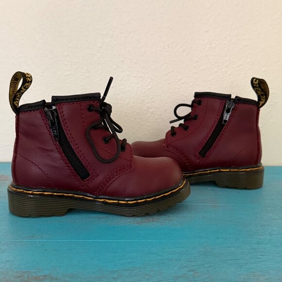 Dr. Martens Red Leather Toddler Lace-Up Boots With Side Zippers Size 6T - Picture 6 of 9